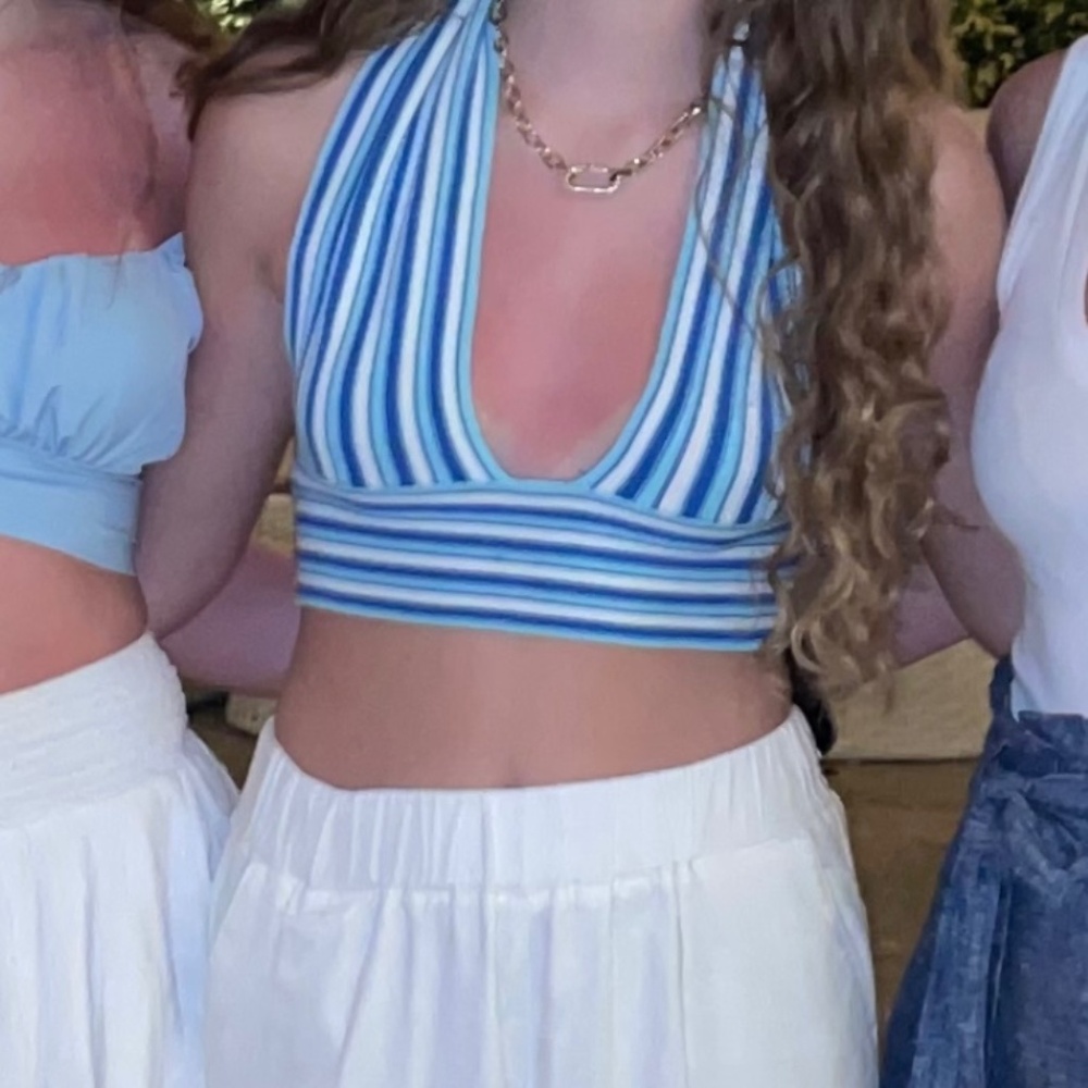 Blue and white stripe crop top